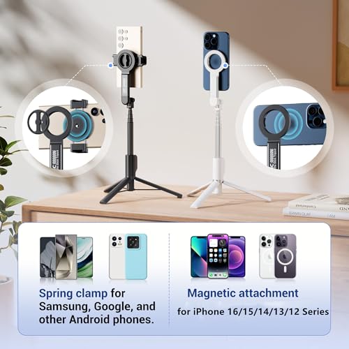 Trípode magnético para teléfono de 37.8" con mando y clip MagSafe para iPhone 15 6