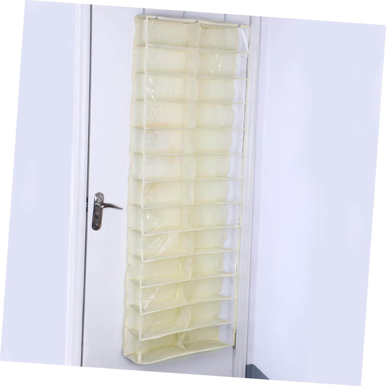 Organizador de Zapatos 26 Grandes Bolsillos de Poliéster y Metal para Colgar Puerta, Almacenamiento Beige Adecuado para Dormitorio y Armario