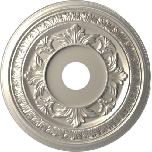 Image of Ekena Millwork CMP19BABAL Baltimore Thermoformed PVC Ceiling Medallion (Fits Canopies up to 7 3 /4 inch), 19 inchOD x 3 1 /2 inchID x 1 inchP, Bright Coat Aluminum