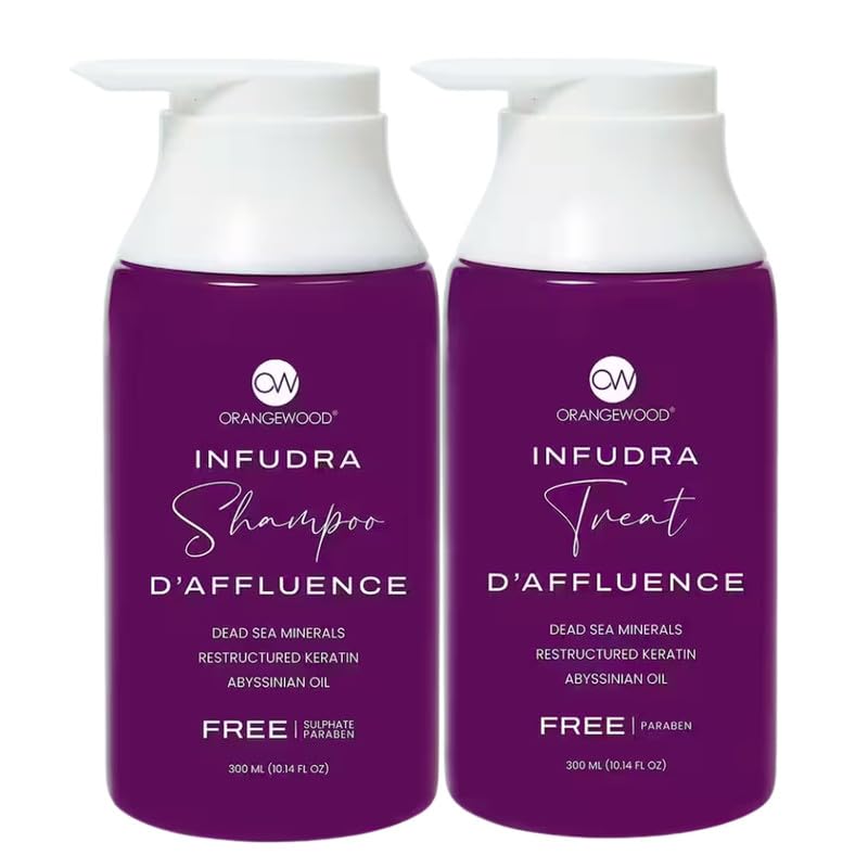 ORANGEWOOD Infudra Shampoo + Treat Daffluence Combo – Hair Care Duo for Dry, Dull, Strong & Shiny Hair | Deep Nourishment & Repair | 300ml + 300ml