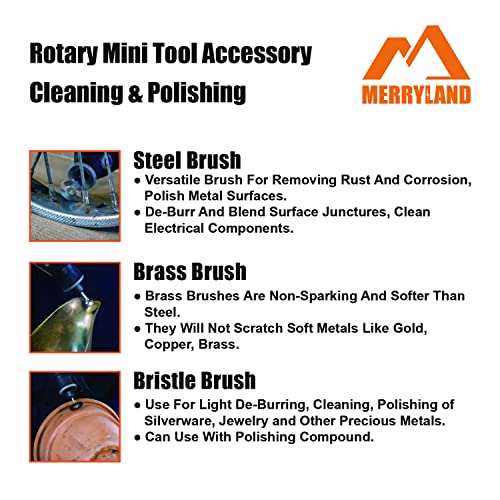 Merryland RMTA072C2 Wire Brush Mini Brass Brush For Dremel 72 Pack, Pen Brush Wheel Brush Cup Brush 24 Pack thumb #3
