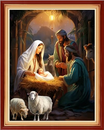 Image of Dooxvey Cross Stitch Kits for Adults Beginners,Full Range of Cross-Stitch Stamped Kits Needlepoint Kits for Beginners Embroidery Kits 11CT Cross Stitch Patterns-Nativity 16x20 inch, Manual Arts 40