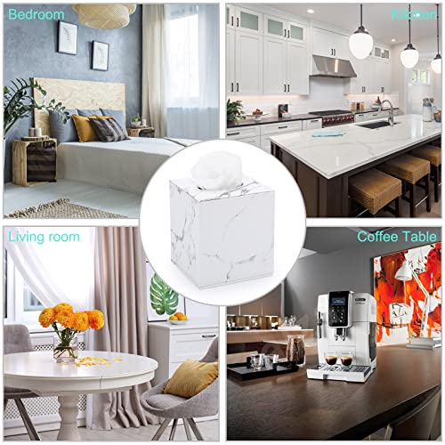 Sumnacon Square Leather Tissue Box Cover - Stylish Cube Tissue Box Holder With Magnetic Bottom, Decorative Pu Tissue Box For Vanity Dresser Night Stand Table Countertop Home Office Car, Marble White #TOP5