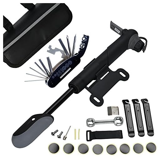 DAWAY A35 Bike Repair Kit - 120 PSI Mini Pump & 16 in 1 Bicycle Multi Tool with Handy Bag Included Glueless Tire Tube Patches & Tire Levers, Practical Gift