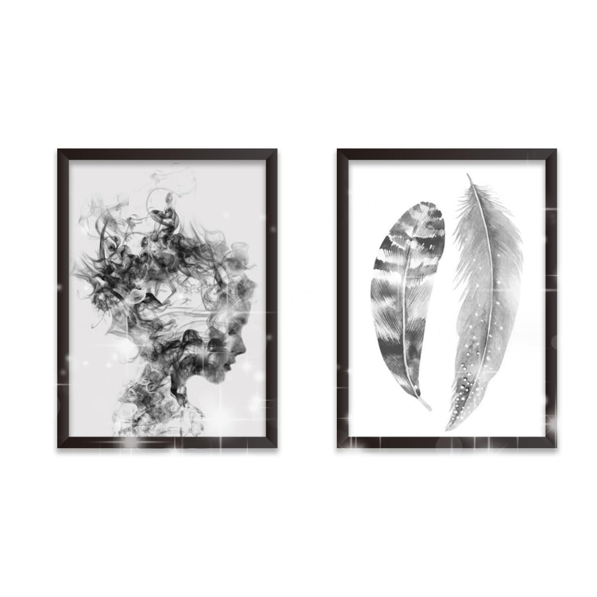 Zamety Juego de 2 cuadros para dormitorio, cuadros modernos para sala de estar, 30 x 40 cm, pósteres para salón, cuadros en blanco y negro para niñas y plumas, para dormitorio, sala de estar y