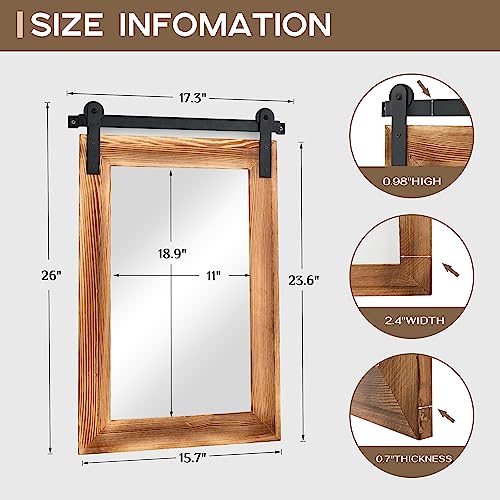 Image of COGOOD Bathroom Mirrors for Over Sink - 26 inch X 17 inch Farmhouse Barn Door Wall Mirror for Bathroom, Living Room, Entryway Wall Decorative Brown