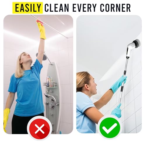 Image of Electric Spin Scrubber, Cordless with 7 Brush Heads, 2 Speeds, Extendable and Detachable Handle for Bathroom, Tile, Grout, Shower & Kitchen Cleaning - Durable ABS Build, Powerful and Lightweight.