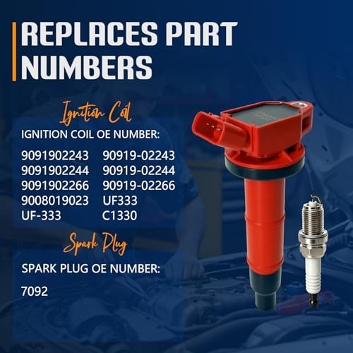 Image of STANDOUT UF333 Ignition Coil Pack & 7092 Iridium Spark Plug Set of 4 | Compatible with 2002-2008 Toyota Camry 2.4L, 2001-2003 RAV4 2.0L, 2004-2008 RAV4 2.4L, 2001-2007 Highlander 2.4L