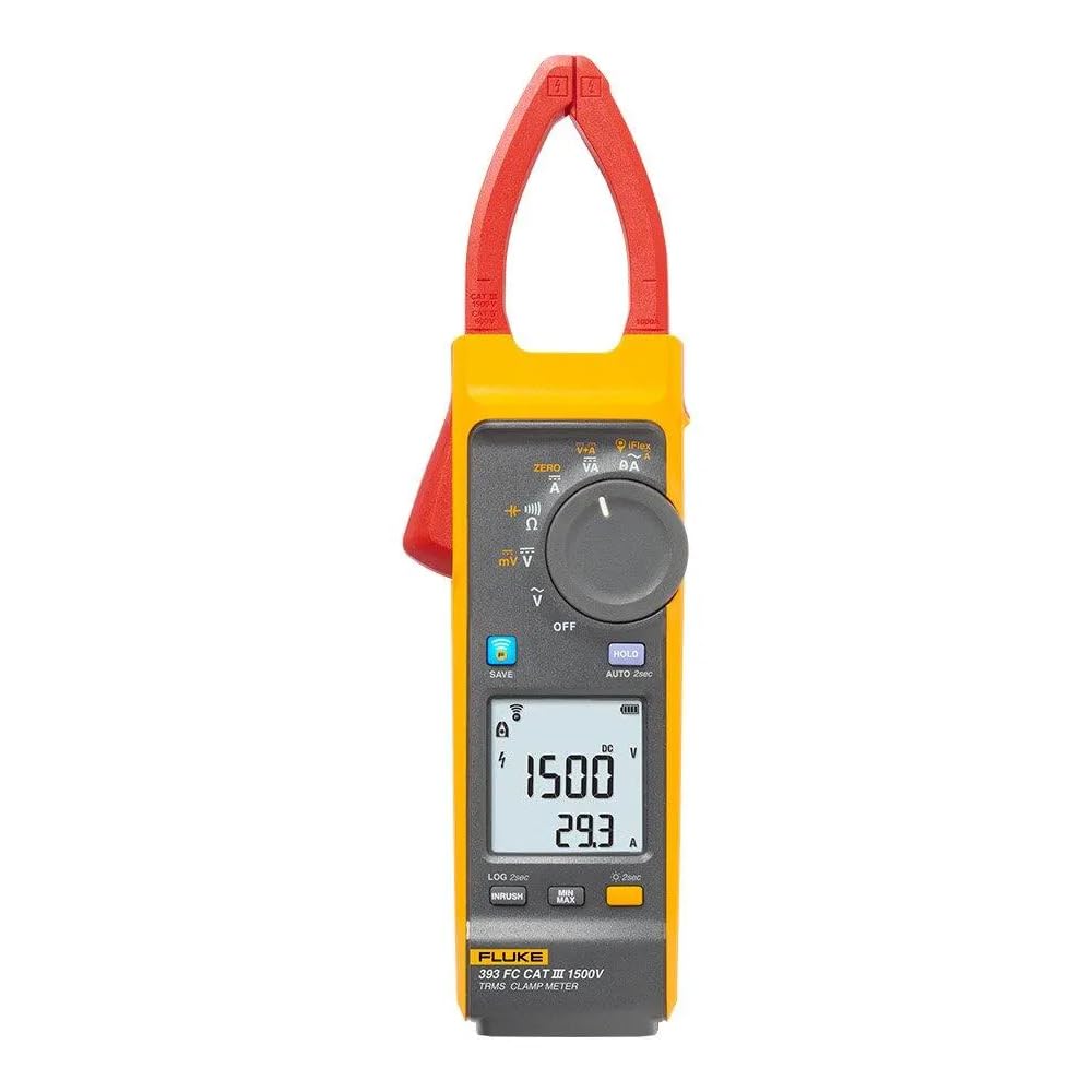 Fluke 393 FC Solar Clamp Meter, CAT III 1500 V, IP54-Rated, DC Power Measurements, Audio Polarity Indicator, Visual Continuity, Fluke Connect Software Enabled, Thin Jaw For Easy Access, Includes iFlex