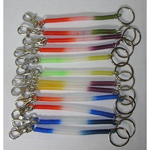Preisvergleich Produktbild 12x Schlüsselkette Schluesselanhänger Spirale Anhänger 17cm bunt Karabiner Ring