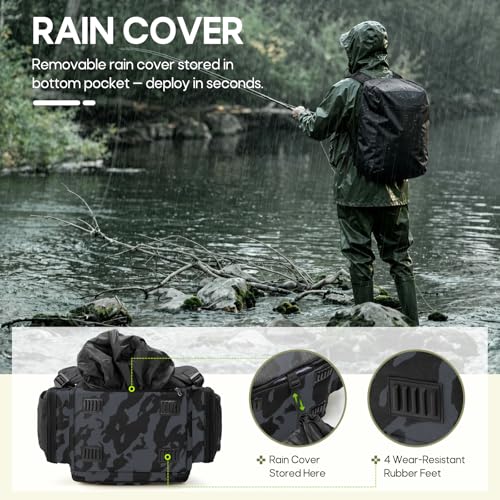 Image of RAINSMORE Fishing Backpack, 45L Large Water-resistant Fishing Tackle Bag