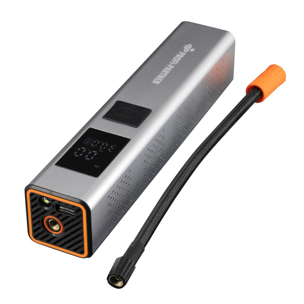 PROFI-PARTNER Akku Luftpumpe 150 PSI, Elektrischer Mini Kompressor für Auto, Motorrad & Fahrrad, Tragbare Reifenpumpe mit Digital Manometer und USB-C