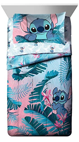Image of Disney Lilo and Stitch Twin Comforter Set 5 Piece Kids Bedding, Pink | Bed in a Bag, Comforter Sheets Sham Pillowcase, Official Brand, Soft Microfiber, Machine Washable, Easy Care, Girls Gift
