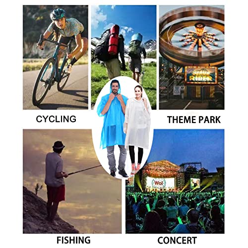 Image of 2 Rain Ponchos, EVA Portable Adults Waterproof Ponchos, Reusable raincoat with Hoods for Camping, Hiking, Parks, Festival Mac (Blue)