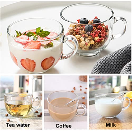 Large Clear Glass Coffee Mugs Set Of 2,14.8 Oz(440Ml)-Wide Mouth Tea Cups With Handle And Spoon Transparent Drinking For Cappuccino Cups, Latte, Milk Color 4 Piece #TOP5