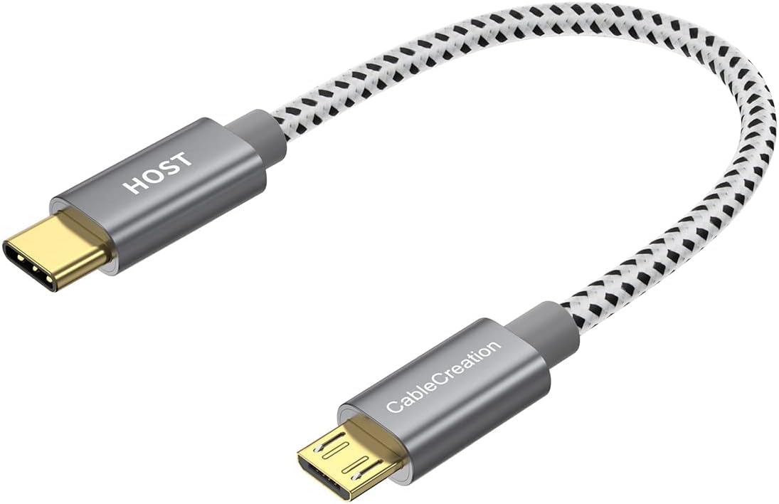 CableCreation Short USB C to Micro USB Cable, 0.65 FT 2-Pack, OTG, Type C to Micro USB, for MacBook Pro Air Galaxy S22 S21 Pixel 5, etc. 0.2M Space Gray