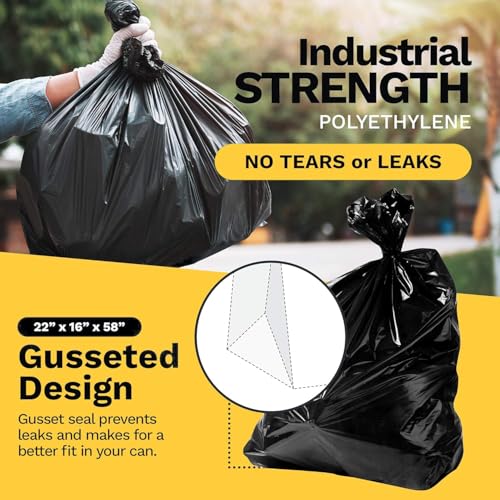 Image of ToughBag 55-60 Gallon Trash Bags (100 Count) - 40' x 54' Extra Large Garbage Bags Medium Duty, Industrial & Commercial Black Trash Bags - Made in USA