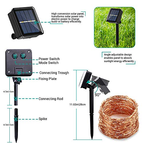 Joomer Solar String Lights Outdoor, 8 Modes Solar Fairy Lights, Waterproof Light for Tree, Patio, Garden, Outdoors Decoration - Image 8
