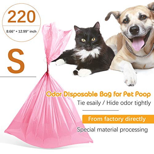 Image of Odor Sealing Disposable Bags for Pet Waste, Diapers, Ostomy bags or Sanitary Product Leak Proof Odor Blocking Bags Dog Poop Waste Bags Durable and Unscented (Pink, S-220)