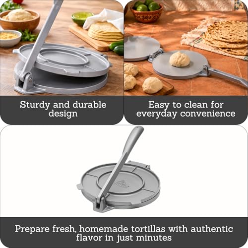 Image of IMUSA 8in Cast Aluminum Tortilla Press, Lightweight Dough Press for Tortillas, Arepas, Empanadas, Roti and Flatbreads, Easy Lever Design, Gray