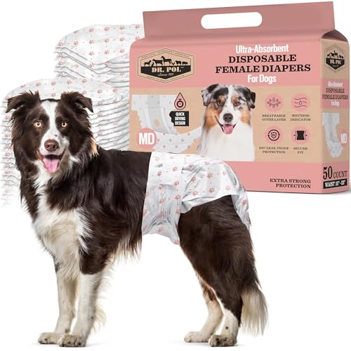 Image of Dr. Pol Female Dog Diapers - Super Absorbent, Breathable, Leak-Proof with Wetness Indicator, Medium, 50 Count