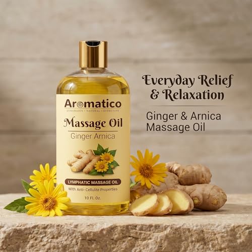 Image of AROMATICO Ginger Arnica Deep Tissue Massage Oil - Ideal for Hot Oil Massage | Joint Pain & Back Pain Body Massage Oil | Post Workout | Almond & Sesame | 300ml