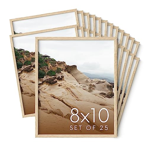 Haus and Hues 8x10 Natural Oak Wood Picture Frames Set of 25 - Premium Bulk Picture Frames 8x10 Bundle - Elegant Gallery Wall Frame Set for Posters, Art Display - Ideal for Wall Decor in Home & Office