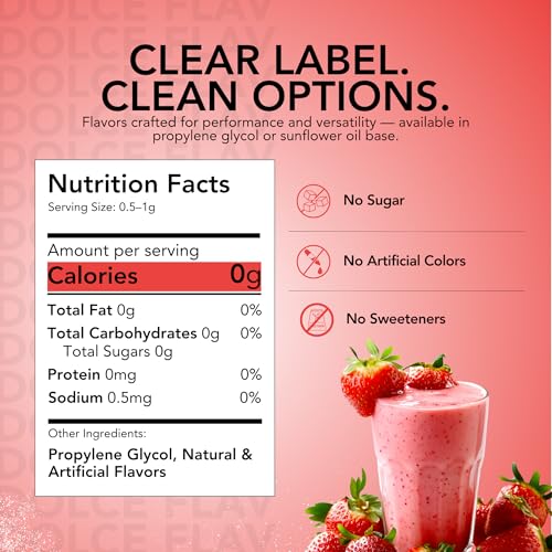 Image of Dolce Flav Strawberry Extract - 2 Ounce Water-Soluble Multipurpose Flavoring Ideal for Baked Goods, Beverages, Coffee, Desserts & Ice Cream - Strawberry Essence Perfect for Weight Management