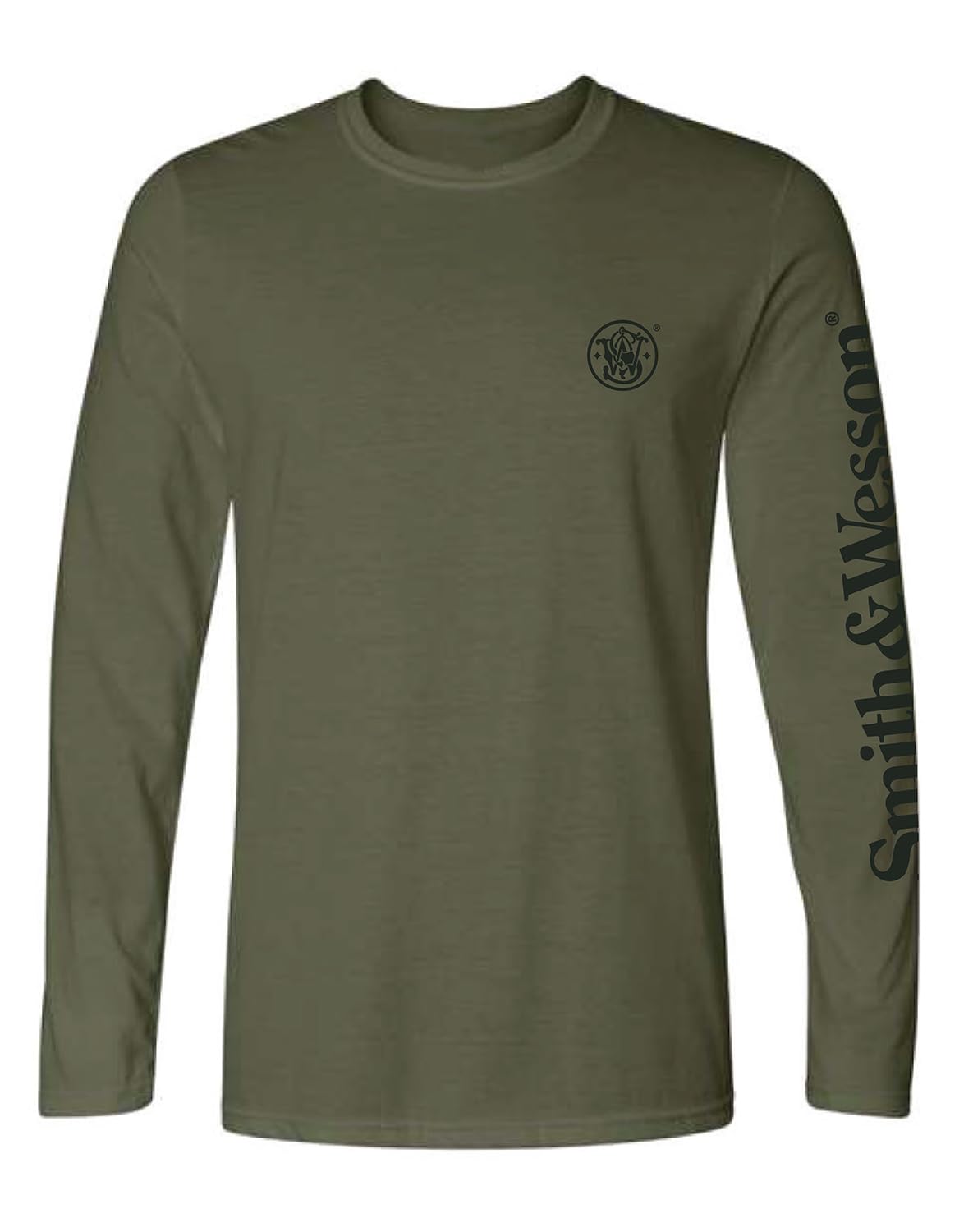 Smith and Wesson® Officially Licensed Men's Solid Graphic T-Shirt, American Flag and S&W Long-Sleeve Logo Classic Tee