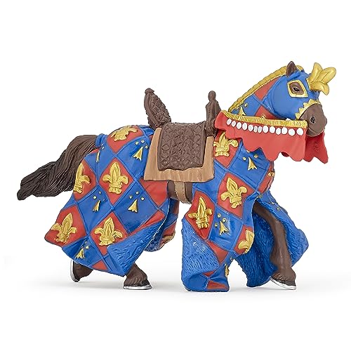 Papo -Figurine Peinte A La Main -Médiéval - Fantastique -Cheval bleu fleur de lys-39787-À Collectionner-Pour Enfants - Filles et Garçons - A Partir de 3 Ans