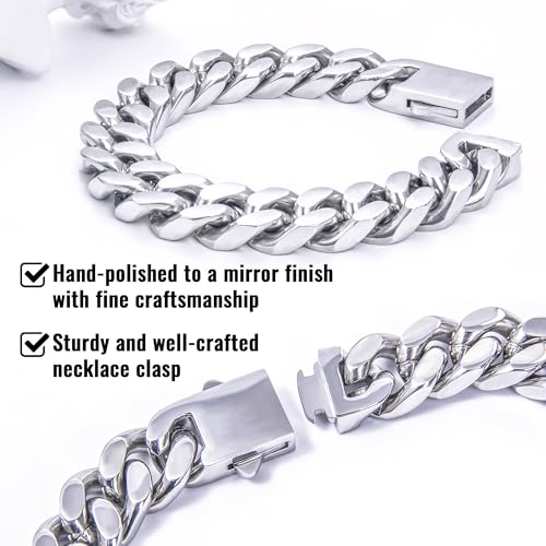 Stainless Steel Cuban Link Chain for Men Silver/Gold/Black Width (5/7/9/11mm) & 18-26in Length Hip Hop Mens Necklace, Mens Jewelry (Gift Box Included)4