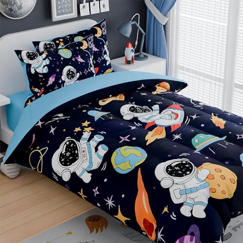 Image of SANDJEST Astronaut Bedding Sets for Boys, Ultra Soft Microfiber Comforter Set with 3-Pieces, Comforters Sets for Kids Children Boy Bedroom Decor