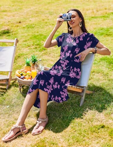 Image of Zeagoo Womens Summer Dresses Casual Aline Midi Dress Short Sleeve Floral Tshirt Dress Flowy Beach Sundresses with Pockets