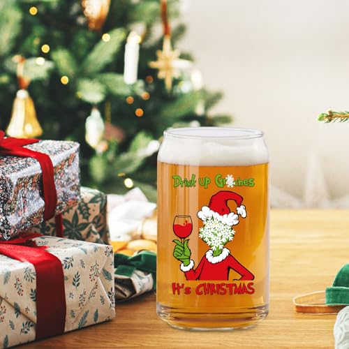 Arsemica Funny Christmas Beer Glass for Men Women, 16 oz Holiday Glass Drinking Cups, White Elephant Gifts for Men Women, Christmas Glass Cup Party Supplies Table Decor Stocking Stuffers