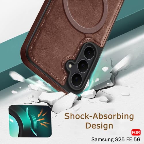 Image of TheGiftKart Genuine Leather Finish Back Cover Case for Samsung Galaxy S25 FE 5G | Raised Edges for Camera & Screen Protection | Shockproof Stunning Minimalist Design Cover (MagSafe Compatible, Brown)