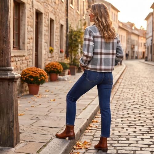 Crop Jackets for Women Plaid Vintage Button Down Collared Fall Coats - image 5
