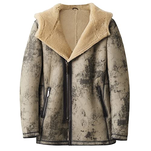 Denny&Dora Herren Kapuzen Lammfellmantel Herren Fliegerjacke Camouflage...