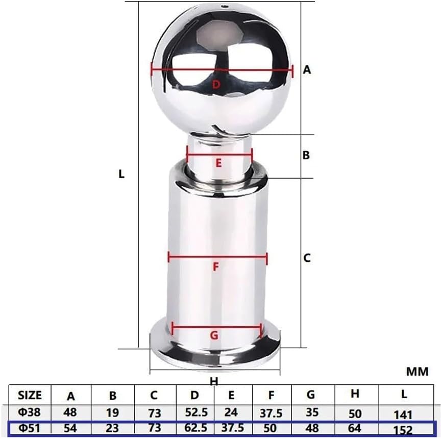 1pc 51mm OD64mm Tri Clamp Rotary Spray Cleaning Ball - 360 Degree Coverage for Home Improvement and Tank Cleaning