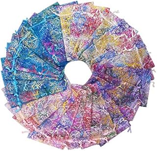 100Pcs Mixed Color Coral Pattern Organza Bags Wedding Party Gift Favor Bag Jewelry Pouches for Christmas,Baby Shower (10x15cm)