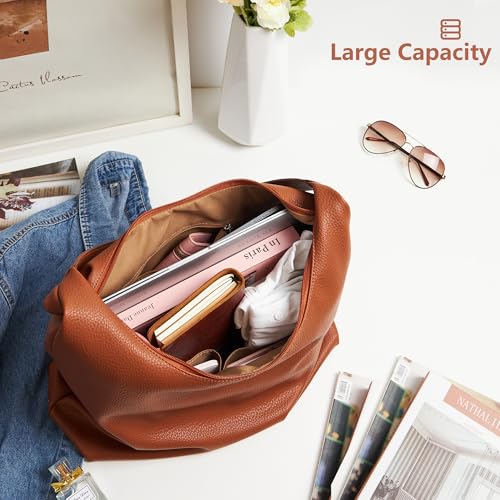 Image of KALIDI Casual Tote Bag Vegan Leather Hobo Zipper Work Bag Weekender Shoulder for Women Shoulder Travel Purse