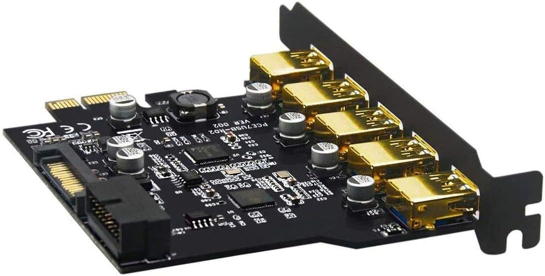 YABOANG USB 3.0 PCI-E Card,USB 3.2 Gen1PCI Express 5-Ports Card Bandwidth up to 5 Gbps, Extension of 5 USB 3.0 Ports Front Panel for Desktop PC Win 10/8/8.1/7/XP