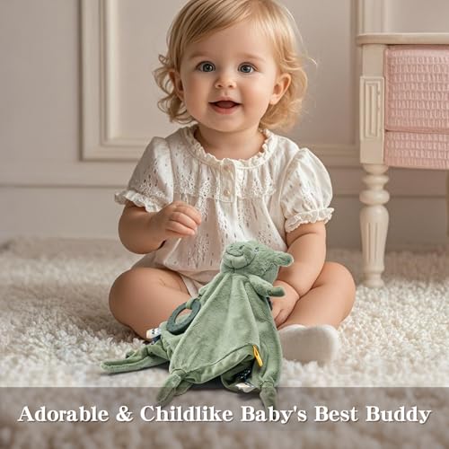 Image of Baby Dragon Security Blanket, Soft Loveys for Babies, Lovey for Newborn Boys and Girls, Gender Neutral Security Blanket with Stuffed Animal, Baby Snuggle Toy with Teether & Textured Ribbons