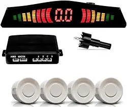 Sensor de Ré Estacionamento 4 Pontos Display Colorido 18mm Kit Para Carros Vans e Ultilitarios Cor Branco