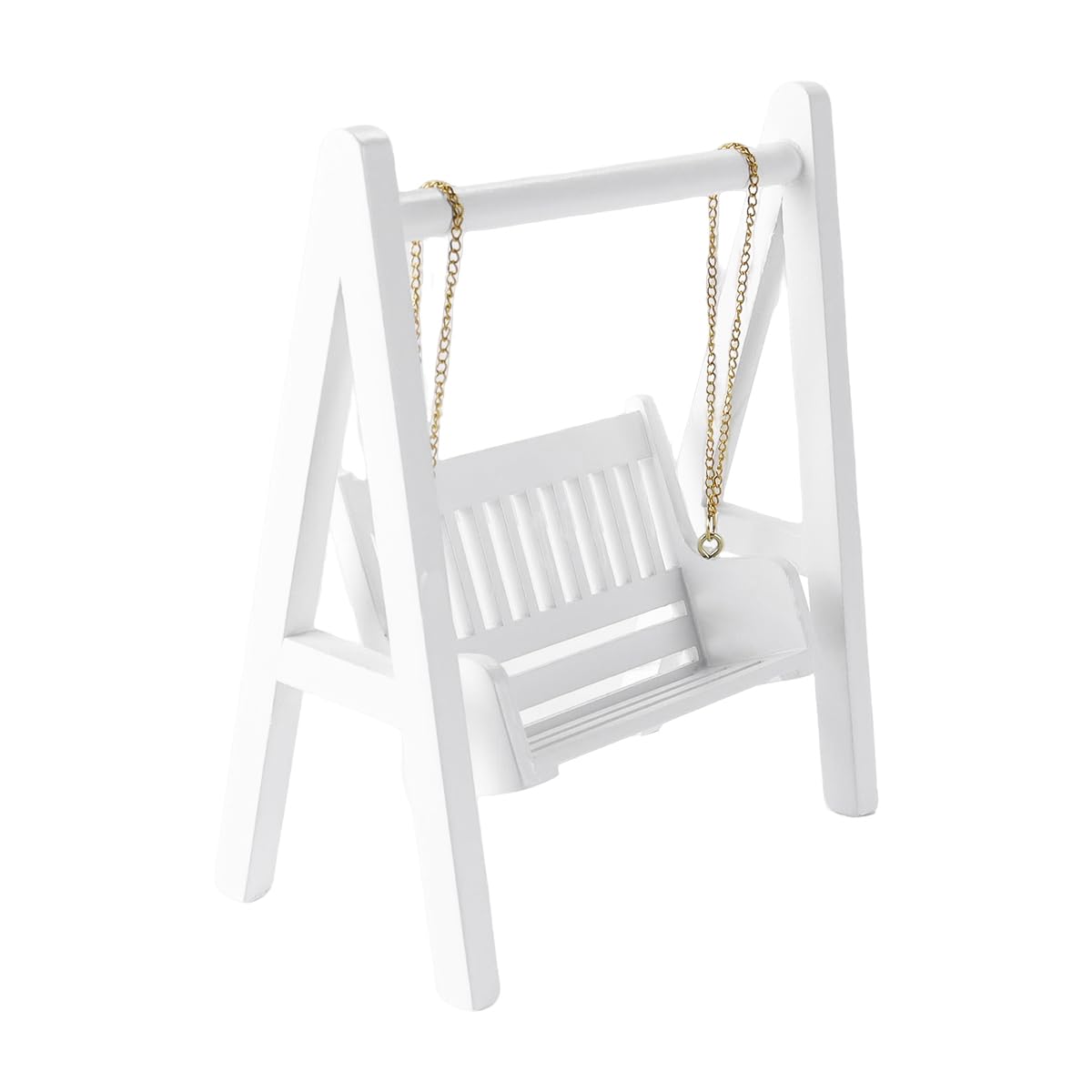 Ausi 1:12 Dollhouse Swing, Miniature Wooden Porch Swing with Golden Chain, White Mini Dollhouse Decoration