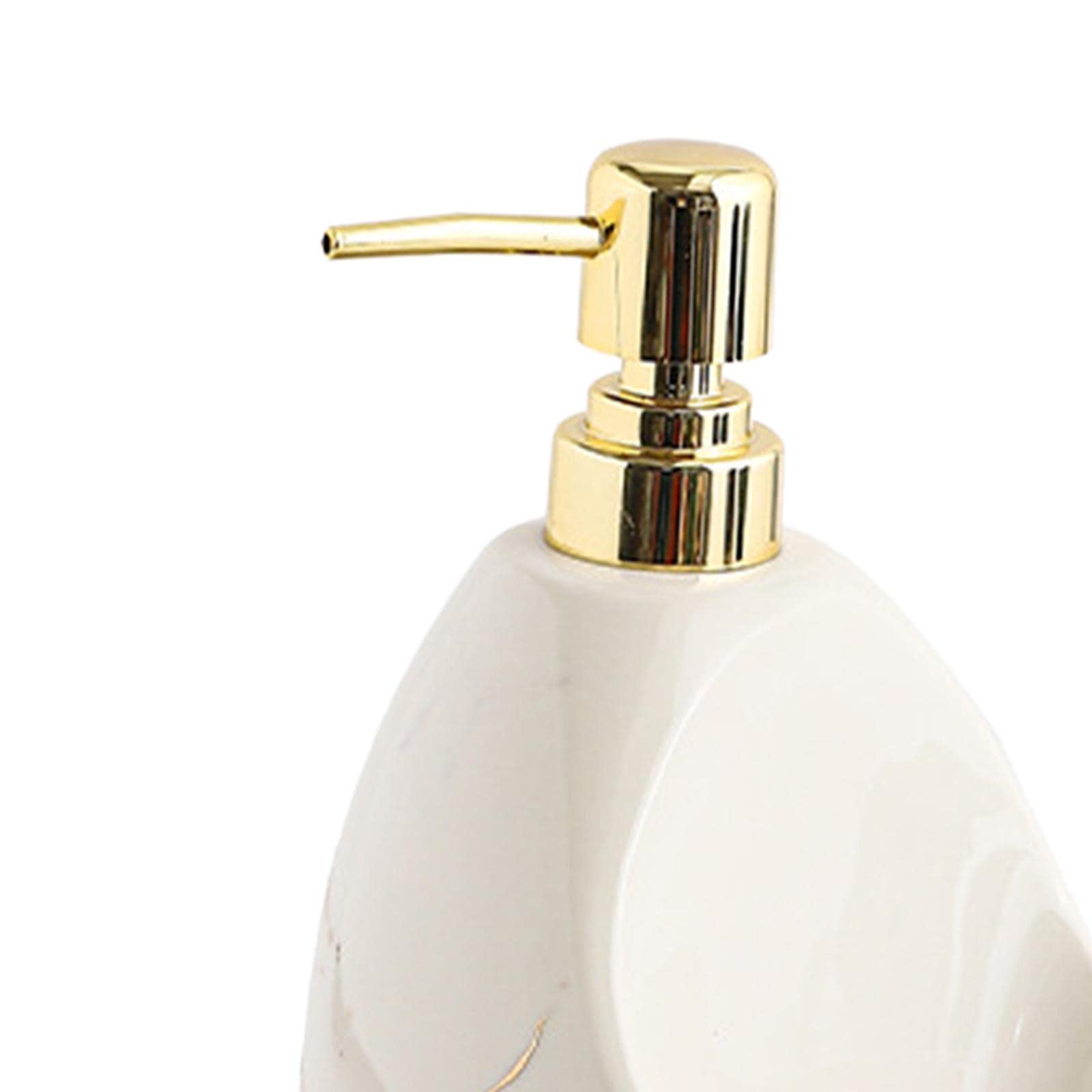 Milageto Dispensador de Jabón de Cerámica con Compartimento Organizador Bomba Manual Y Soporte Esponja Textura Mármol Adecuado para Accesorios Baño Cocina,