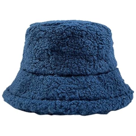 JAXICH 2022 Winter Hat for Men Women Teddy Fleece Sports Hats Warm Winter Outdoor Travel Festival Gift Fisherman Hat Bucket Hat 61 (Navy, One Size) Cover