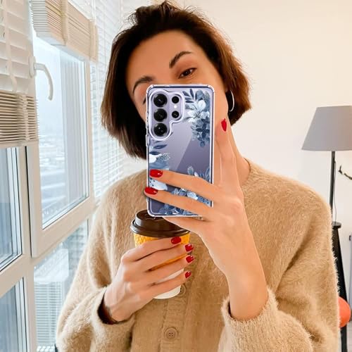 Image of Elzzi Compatible with Samsung Galaxy S26 Ultra Case Clear, Lavender Flower Phone Cover Women Girls, Cute Aesthetic Purple Botanical Transparent Shockproof Protective Slim TPU Bumper, Lavender Grey