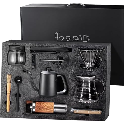 Juego de gotero de café con molinillo manual y papeles de filtro, herramienta de preparación manual para uso doméstico y regalo
