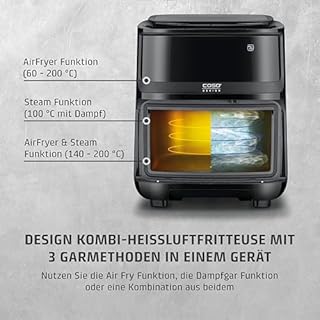 CASO AirFry & Steam 700 - Heißluftfritteuse und Dampfgarer - Testurteil: Sehr Gut, extra großes Korbvolumen 7 Liter, Dampfgarer & Airfryer, Fritteuse ohne Öl/Fett, Schwarz