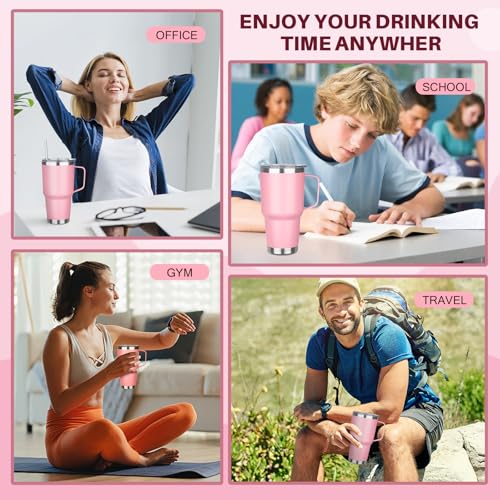 Image of 30 oz Tumbler with Handle, Stainless Steel Insulated Tumbler with Lid and Straw, Double Wall Vacuum Insulated Coffee Mug Tumbler, Insulated Coffee Thermal Cup for Cold and Hot (Pink)